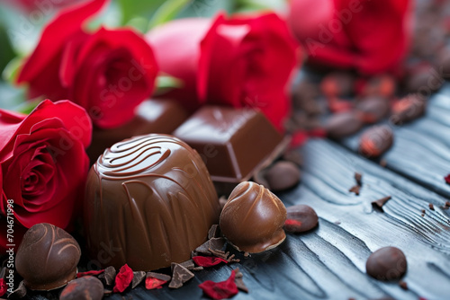 Chocolates and roses. Valentine's Day - AI Generated