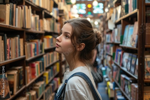 Young European Woman in a Vintage Bookstore