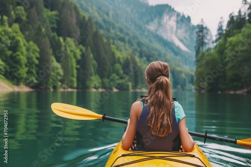Young European Woman Kayaking in a Lake © furyon