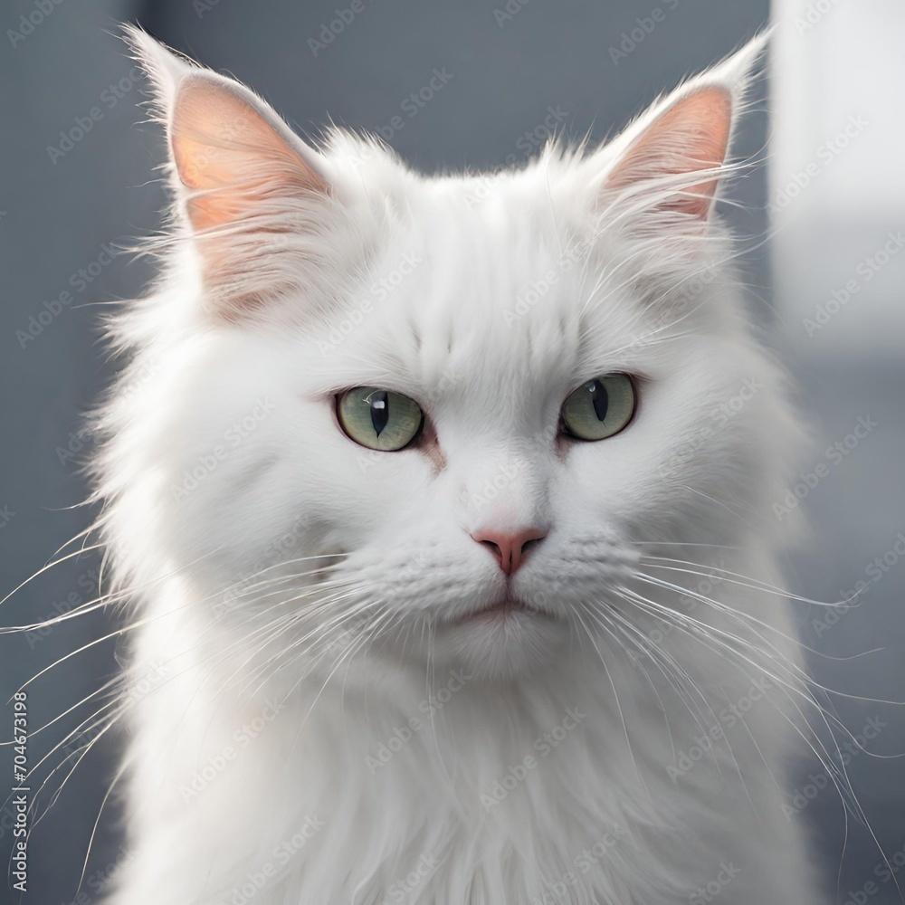 Closeup of White Furry Cat 