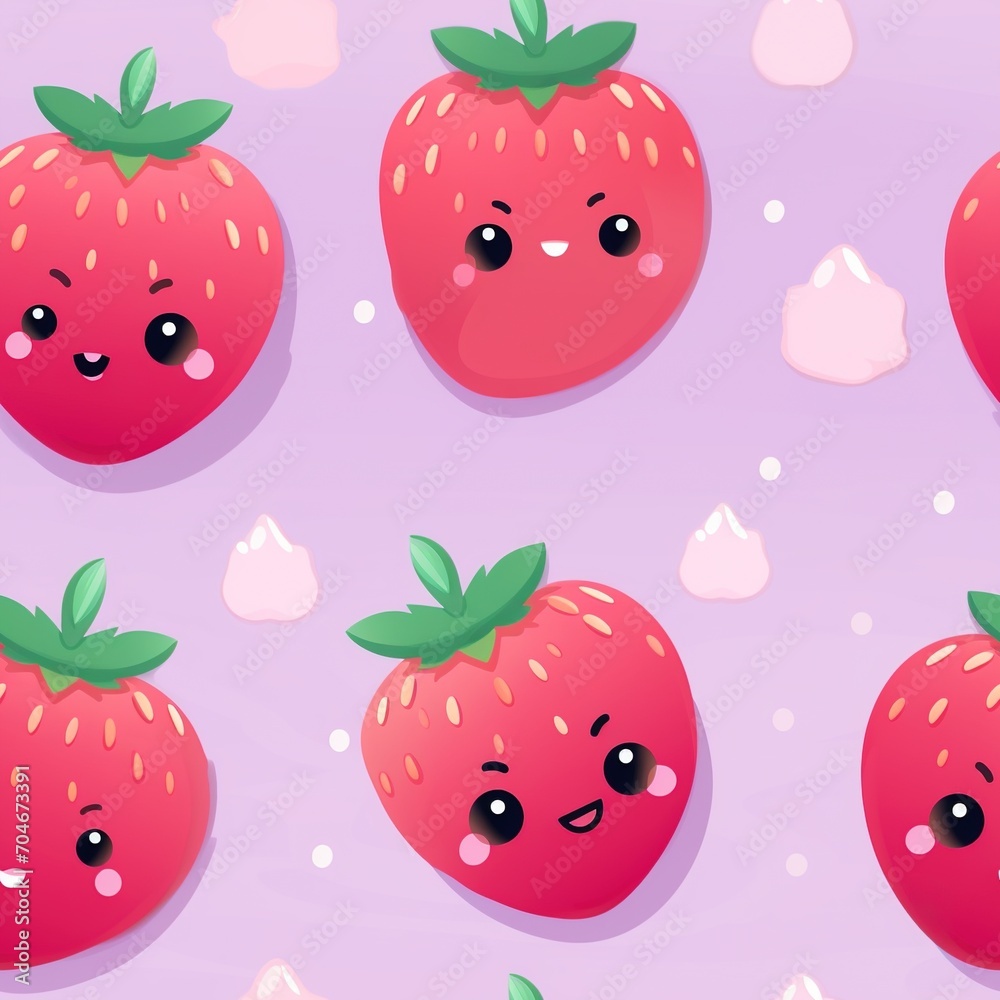 Kawaii strawberries on purple background Kawaii strawberries on purple background
