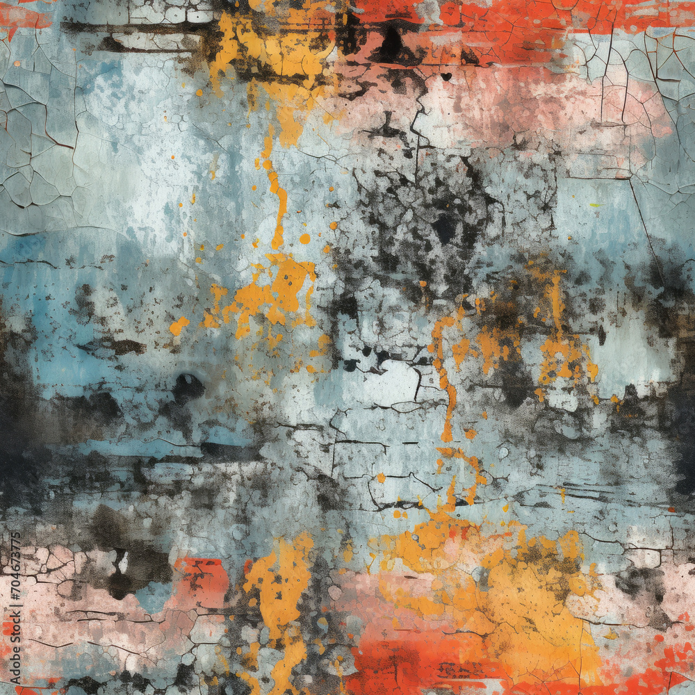 Abstract grunge art with blue, black, and orange splashes on textured background, ideal for modern creative wallpaper or graphic design.