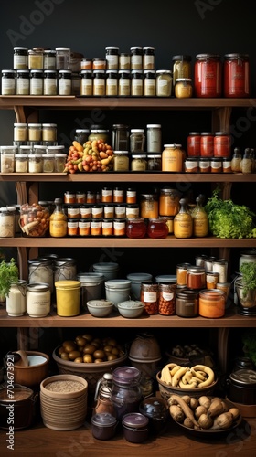 Well organized pantry with a variety of food items © duyina1990