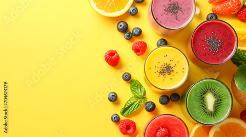 Assorted Fruits and Vegetables Surrounding a Nutritious Smoothie