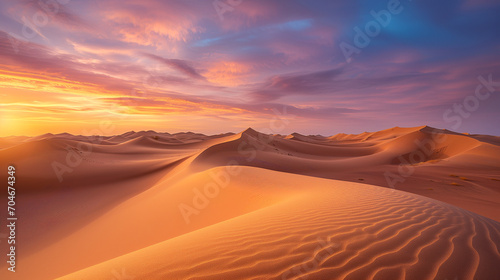 Majestic Sunset Over Desert Sand Dunes at Twilight