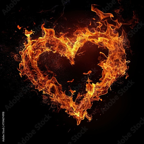 Heart of fire on a black background  Ai Generated