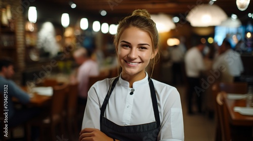 Portrait of a Smiling Female Chef in a Restaurant