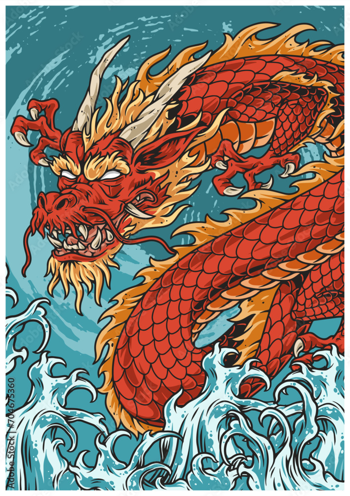 River dragon colorful vintage sticker