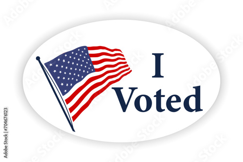 I voted sticker with us american flag. Voting sticker with I voted slogan and us american flag.