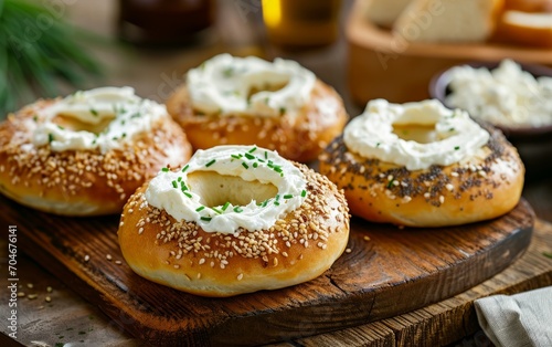 Bagels with cream cheese and chives © Dina