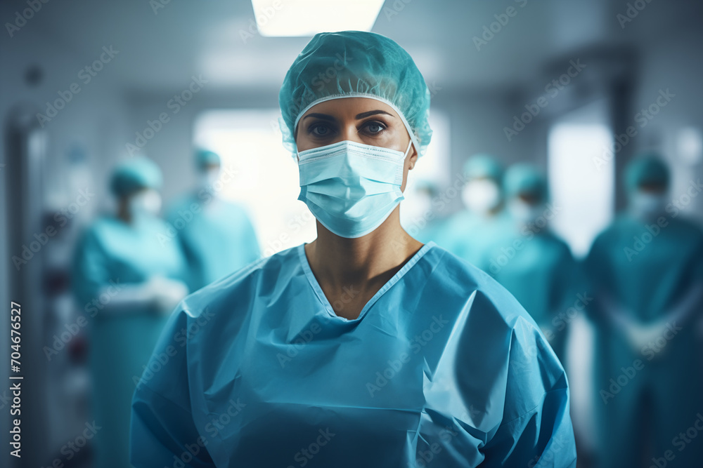 Female Surgeon in Mask in the Operating Room Female Surgeon in Mask in the Operating Room