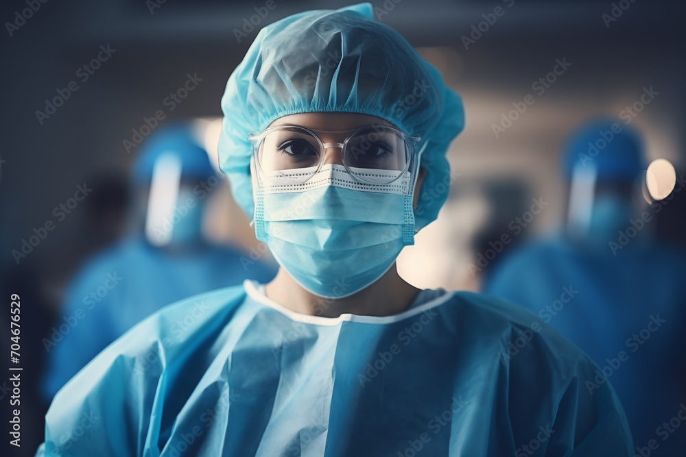 Female Surgeon in Mask in the Operating Room