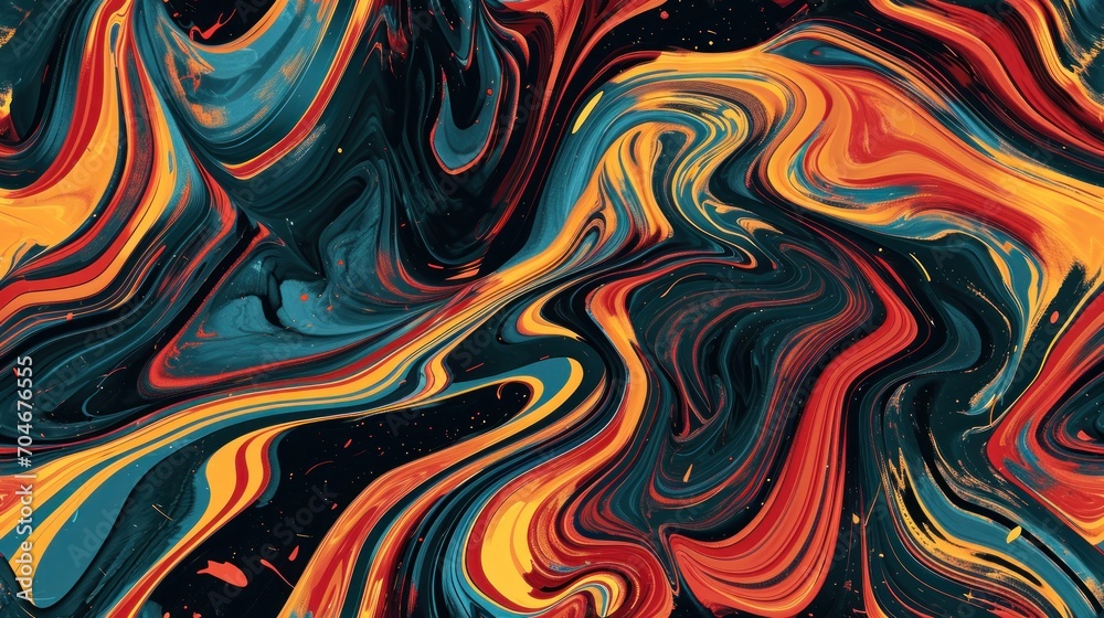  a close up of a multicolored background with a black background and yellow, red, orange, and blue swirls.