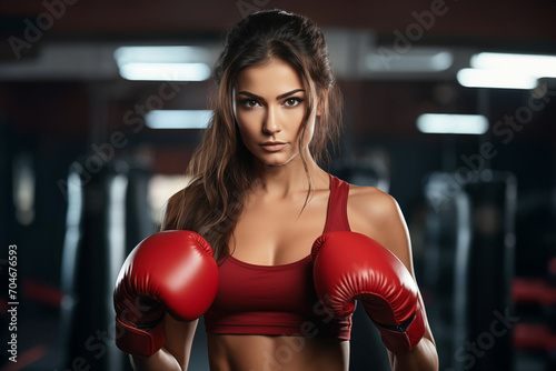 Boxer Woman with Boxing Gloves in the Gym