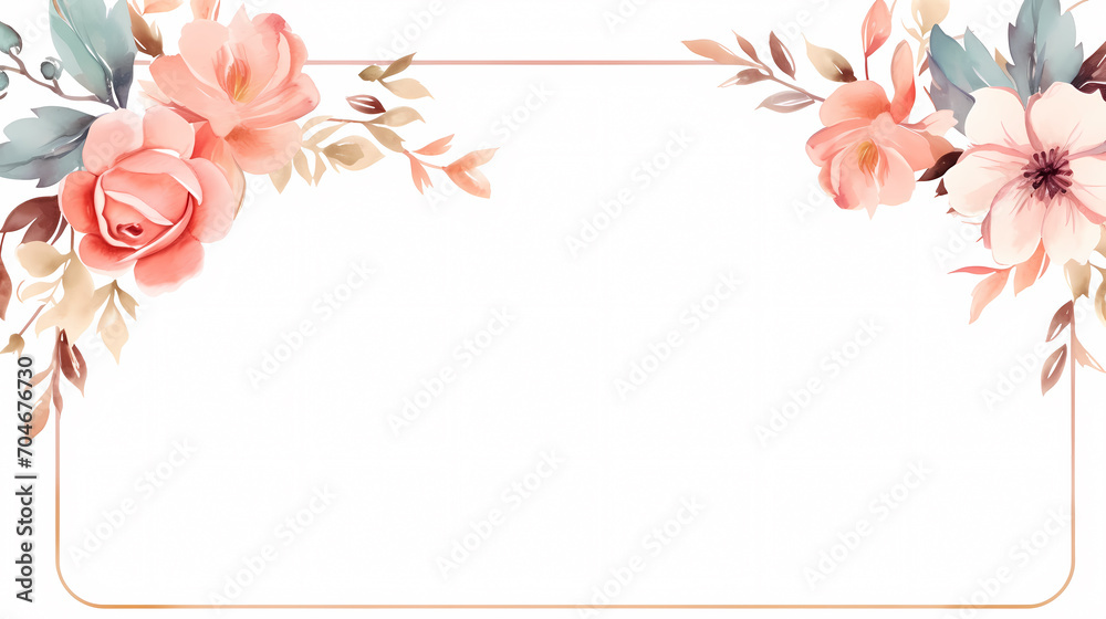 Floral frame with watercolor flowers, decorative flower background pattern, watercolor floral border background