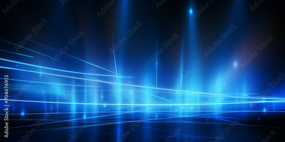 Abstract futuristic background with blue lines on black surface, Light neon metallic shine shimmer, design panoramic concept Abstract futuristic background with blue lines on black surface, Light neon metallic shine shimmer, design panoramic concept