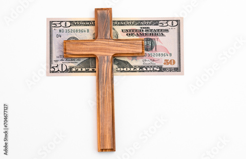 Canvas Print Banknotes with wooden cross