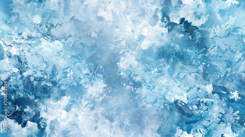  an abstract painting of blue and white snow flakes and snowflakes on a light blue and white background. photo