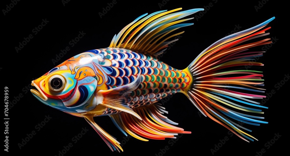 3D rendering of a colorful goldfish