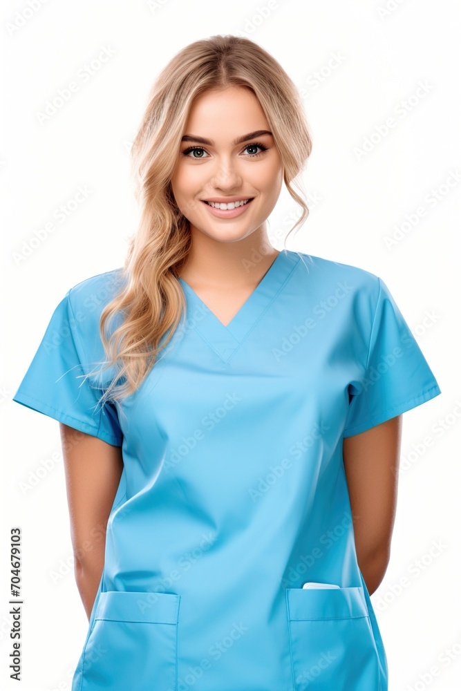 Portrait of a smiling female doctor in blue uniform Portrait of a smiling female doctor in blue uniform