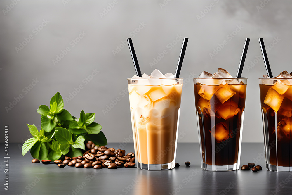 Iced Coffee Cup on Transparent Background - Delicious Iced Latte Coffee Drinks with Views, Ice, and Straws  generative ai