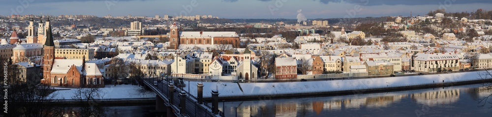 Kaunas Downtown Panorama In Winter