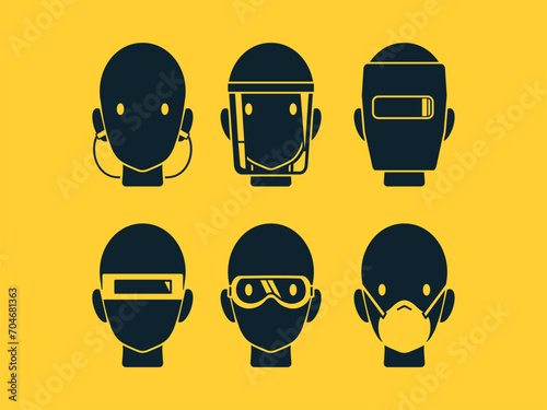 set of industrial PPE icon on yellow background