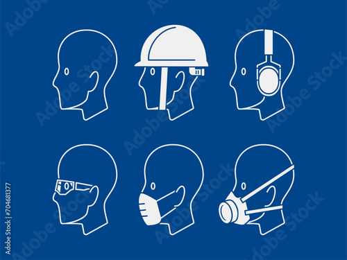 set of industrial PPE icon on blue background photo