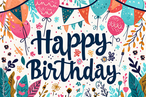 Illustration with text "Happy Birthday"