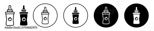 Baby food plastic bottle vector icon set collection. Baby food plastic bottle Outline flat Icon.