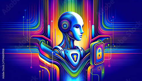 Whimsical AI Security Guardian in Pop Futurism Style