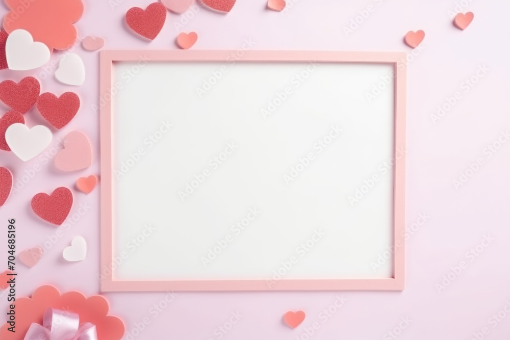Valentine's day background. Frame and hearts on pink background. AI generated