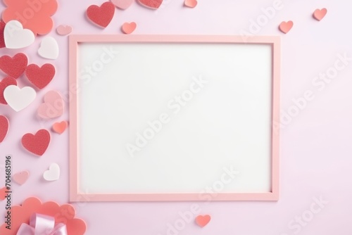 Valentine's day background. Frame and hearts on pink background. AI generated © Carlos Dominique