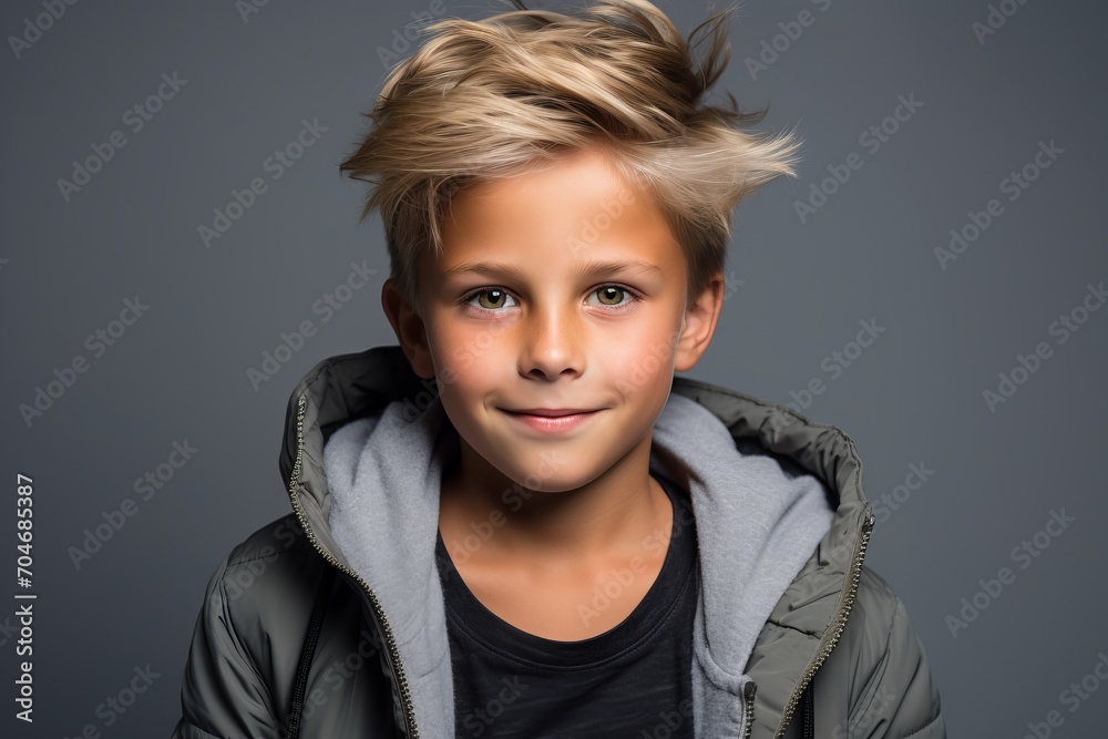 Portrait of a cute young boy with blond hair in a warm jacket. Portrait of a cute young boy with blond hair in a warm jacket.