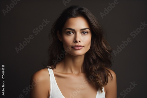 Portrait of beautiful young woman with clean fresh skin, studio shot.