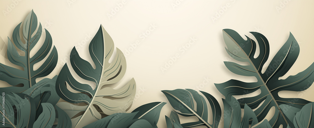 Background with large green leaves on light, top view Background with large green leaves on light, top view