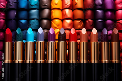 Multi-colored lipsticks. Generative AI photo