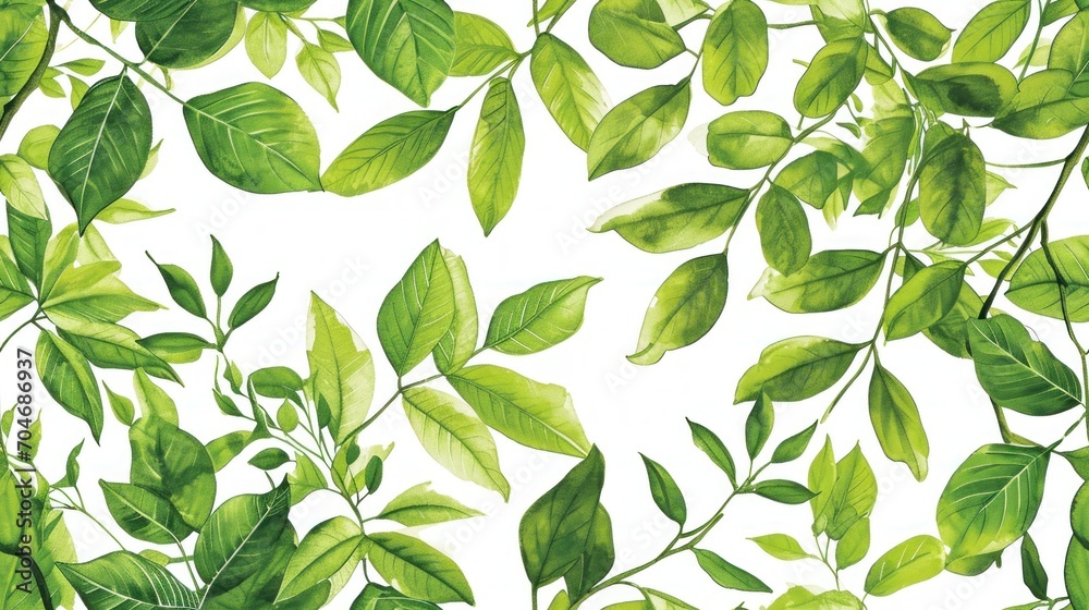  a close up of a green leafy pattern on a white background with green leaves on the left side of the image.