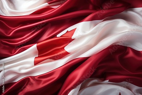 A Canadian flag made of red and white silk