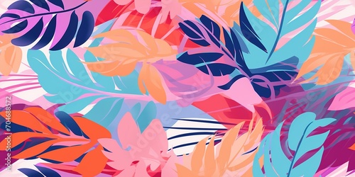 vibrant colored tropical leaves seamless pattern