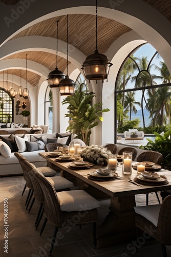 Elegant Coastal Dining Room With Tropical Views