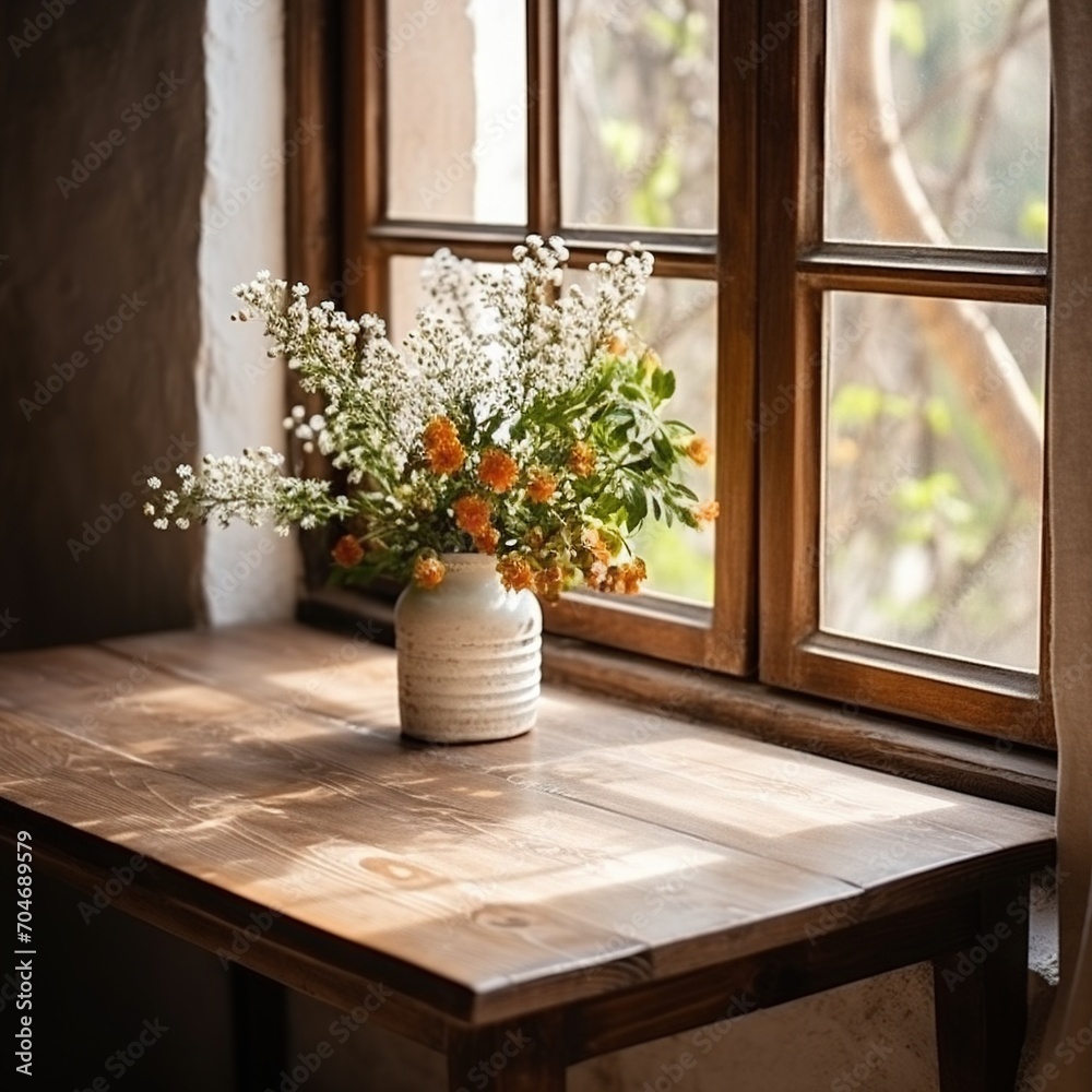 Still life with flowers by the window Still life with flowers by the window
