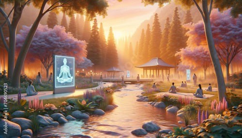 Tranquil AI Oasis: Harmonious Blend of Nature and Technology