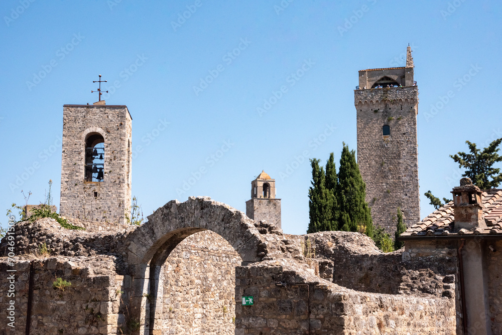 Tower Grosso and the cathedral bell tower of San Gimignano