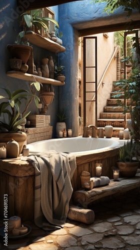 Bathroom with a view of the courtyard