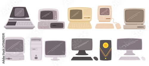 From Ancient Machines To Modern Devices, Computer Evolution Spans Decades, Advancing Through Generations, Vector Set