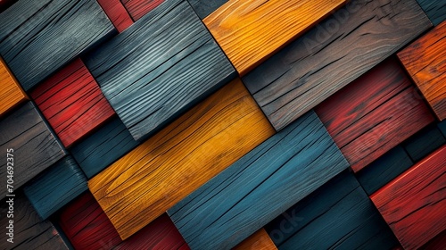 : An abstract representation of colorful wooden textures, arranged in a way that plays with light and shadow for a striking backdrop. 8k