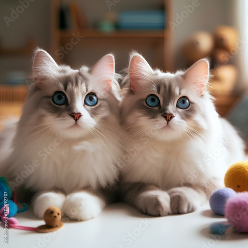 two lovely kittens with blue eyes at home 
