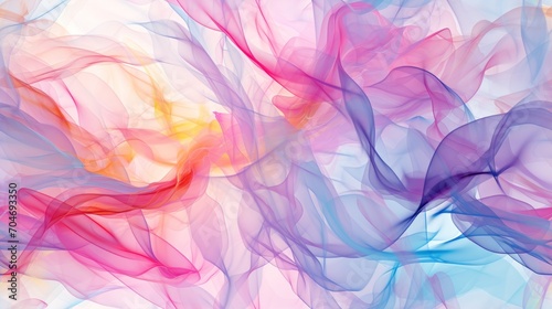  a close up of colorful smoke on a blue and pink background with a red and yellow stripe on the left side of the image.