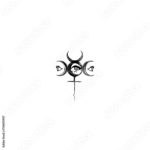 Circe an enchantress and a minor goddess in ancient Greek mythology, symbol, tattoo art black water coulor ink